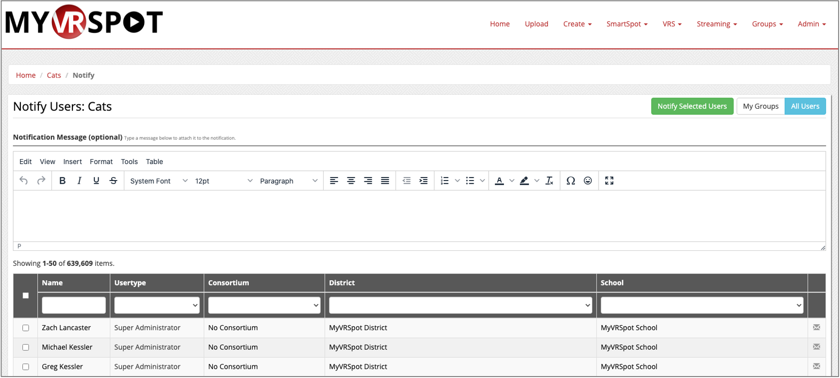 Notify Users UI