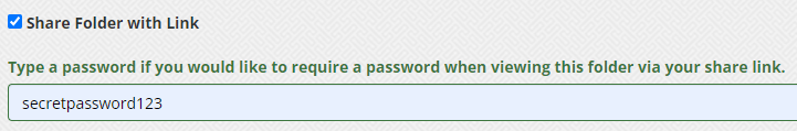 Screenshot of the sharing folder checkbox with the optional password field